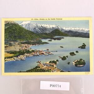 Sitka Alaska on the Inside Passage 1930s Linen Postcard AK PC Unposted